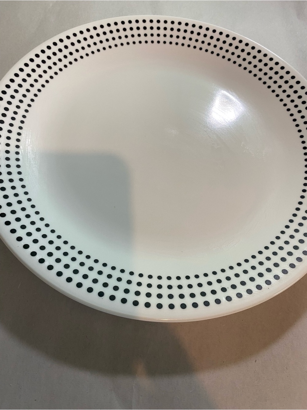 Corelle White Dinner Plate with Black Dot Pattern